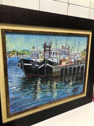 Cuadro pintura barcos - óleo