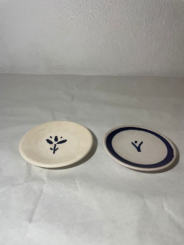 2 piatti in porcellana blu e bianca
