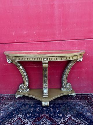 Mesa consola madera mármol dorada