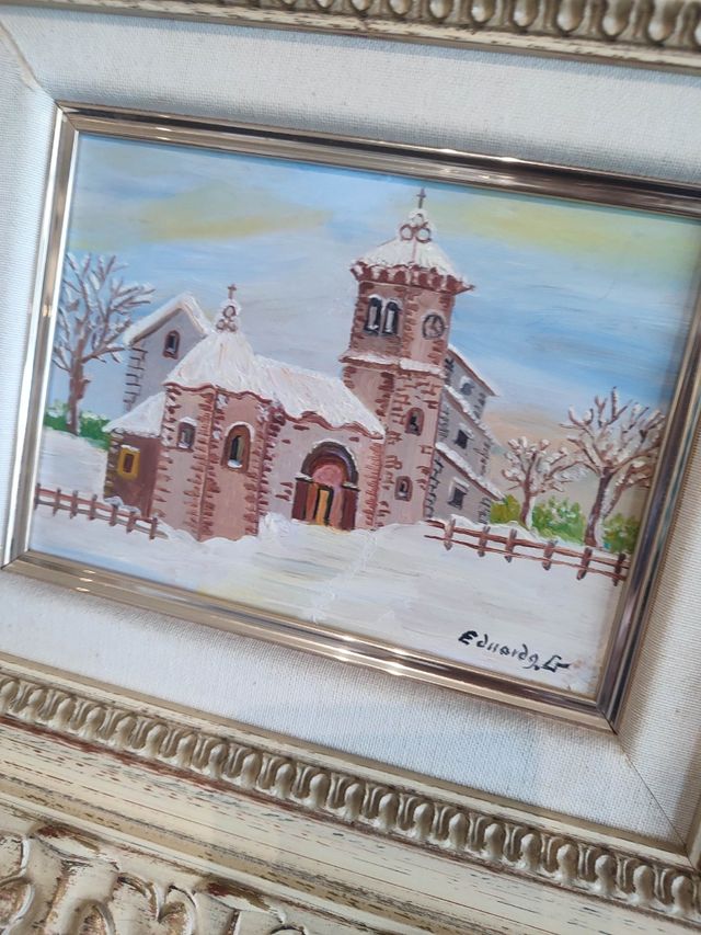 Cuadro antiguo iglesia nevada