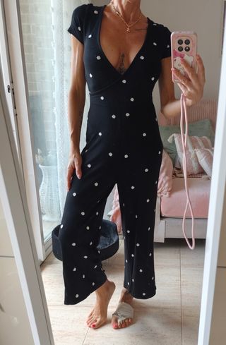 Mono negro flores -talla S