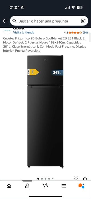 Nevera Cecotec Bolero 261L - Negra
