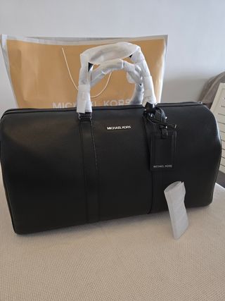Bolsa de viaje negra Michael Kors Cooper de Cuero