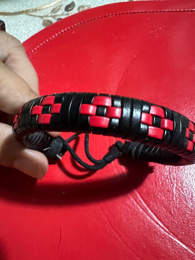 Bracciale Pelle Nero Rosso