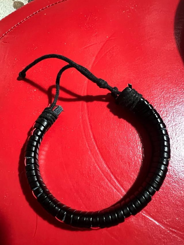 Bracciale Pelle Nero Rosso