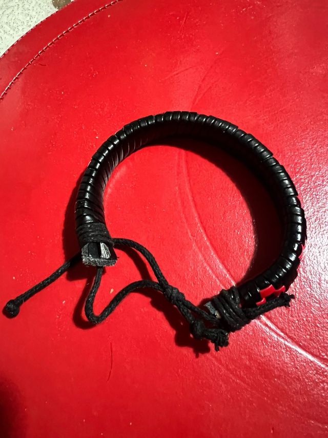 Bracciale Pelle Nero Rosso