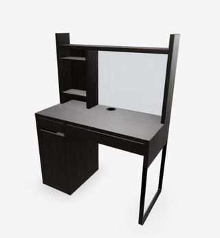 Escritorio negro con repisa
