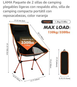 2 Sillas Camping  Plegables ultraligeras