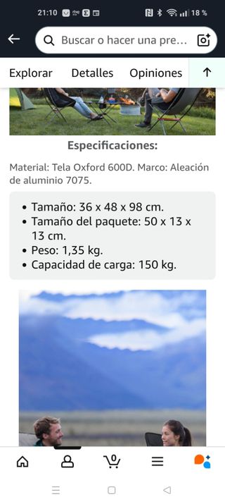 2 Sillas Camping  Plegables ultraligeras