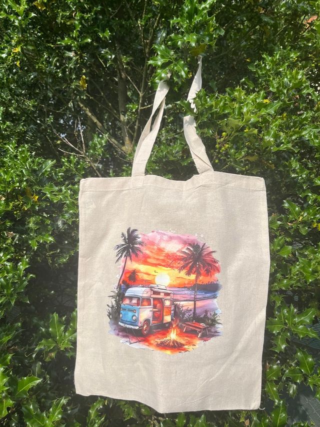 Tote bag de lona beige - furgoneta camper