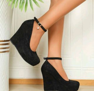 Zapatos cuña negros mujer