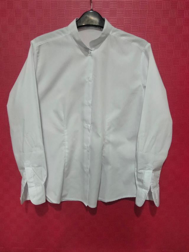 Camisa blanca mujer cuello mao manga larga Roger