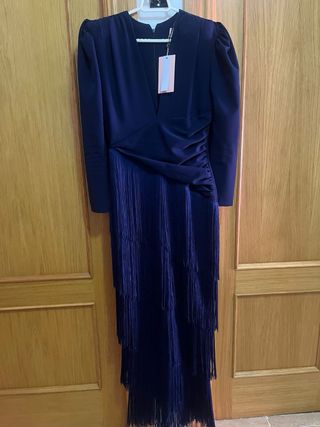 Vestido Fiesta Azul con flecos
