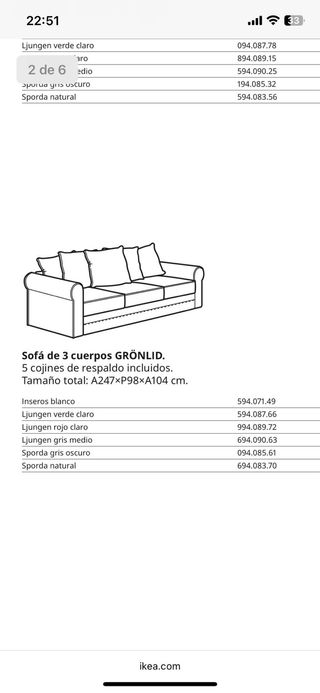 Sofá Ikea 3 plazas chaise longue