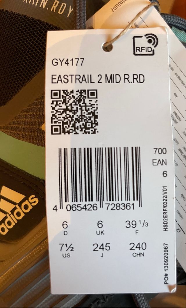Adidas Eastrail 2.0 Mid Rain. RDY. 39 1/3