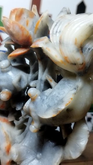 Escultura china esteatita peces