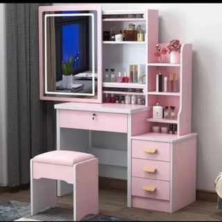 Toeletta con specchio LED rosa