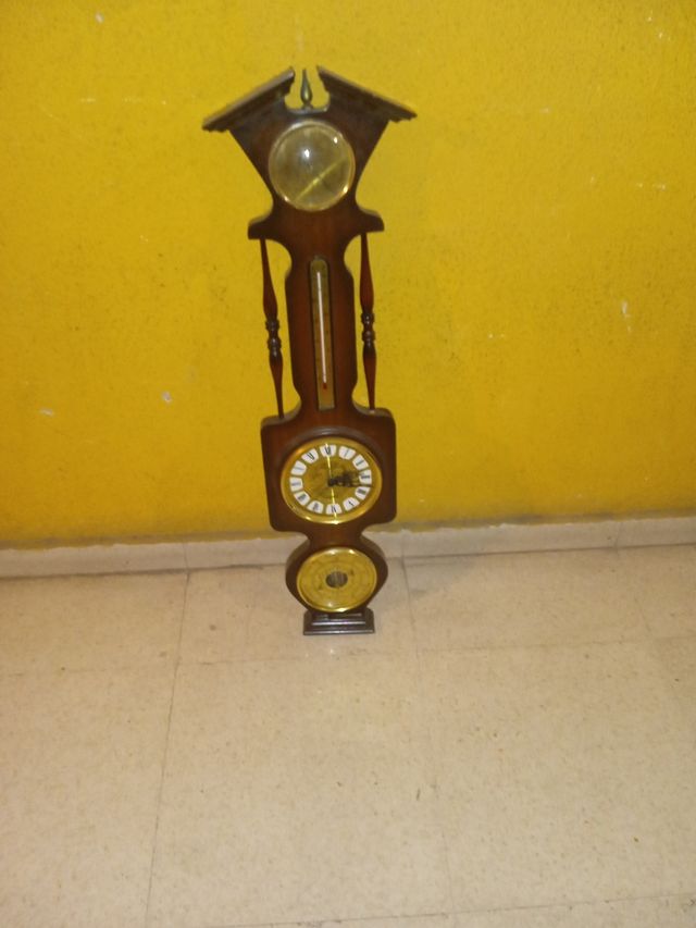 Relógio barómetro de madeira vintage