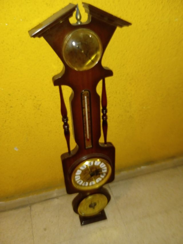Relógio barómetro de madeira vintage