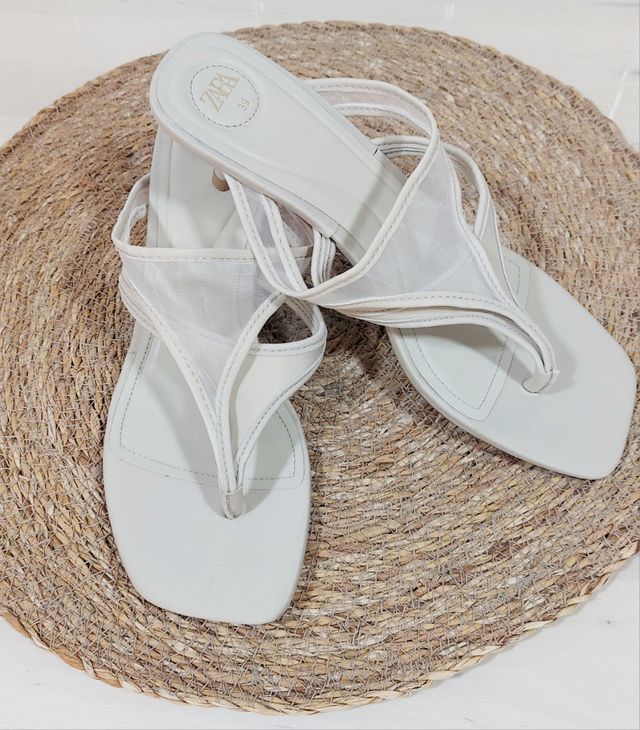 Sandalias Zara beige tacón fino - 39