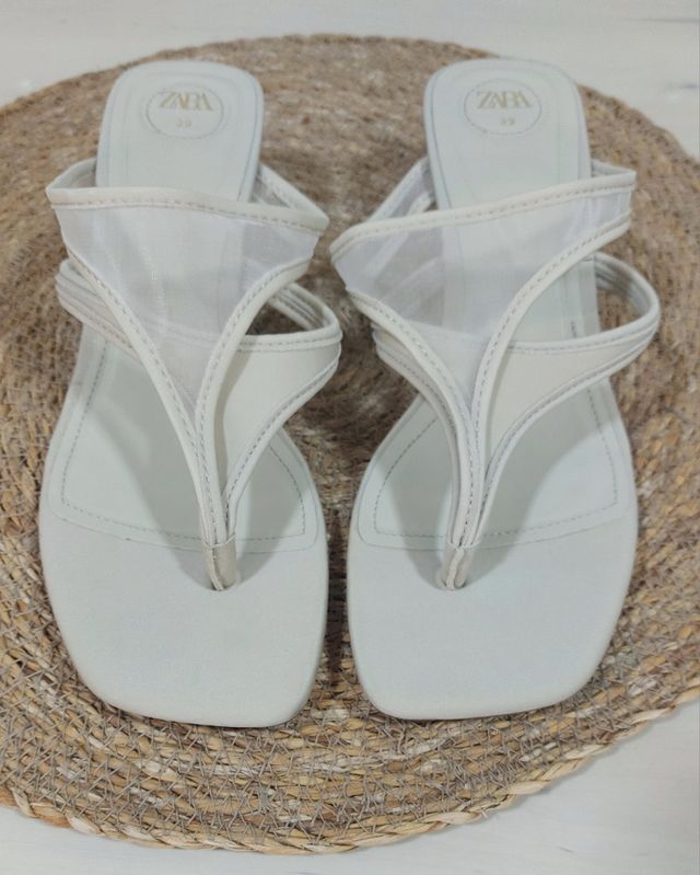 Sandalias Zara beige tacón fino - 39