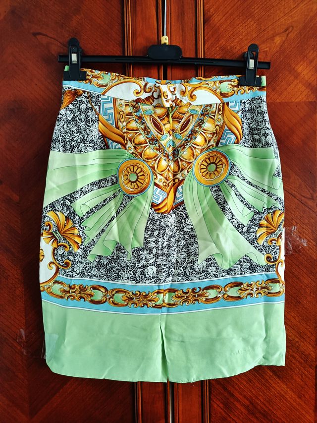 VINTAGE gonna a tubino in seta stile Versace