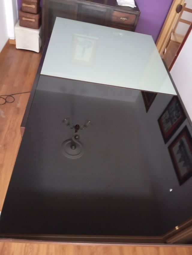 Mesa comedor madera y cristal, extensible