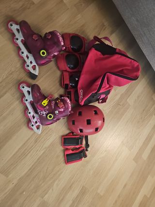 Protecciones y patines Oxelo niña talla 34 al 36