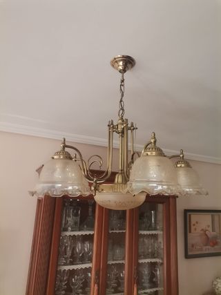 Lampara salon 5 luces dorada