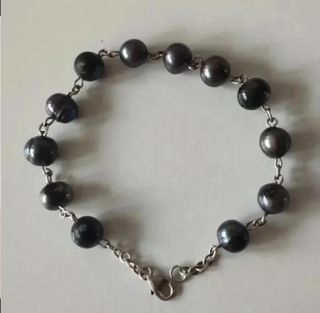Pulseras perlas plata: blancas & negras