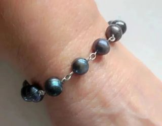Pulseras perlas plata: blancas & negras