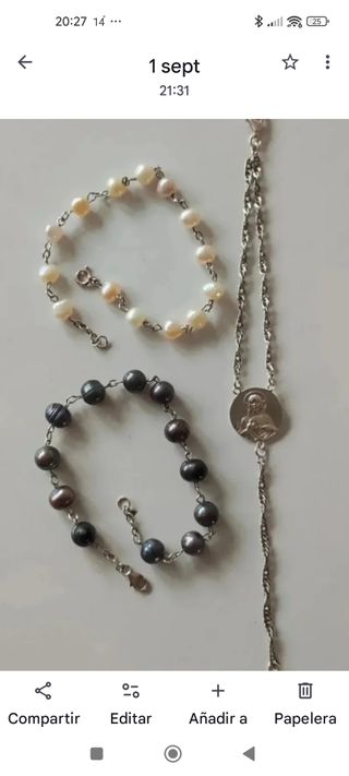 Pulseras perlas plata: blancas & negras