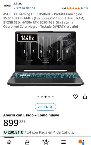 Asus TUF Gaming F15 144HZ-16GB-512GB RTX 3050
