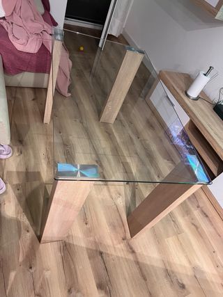 Mesa cristal madera - Moderna