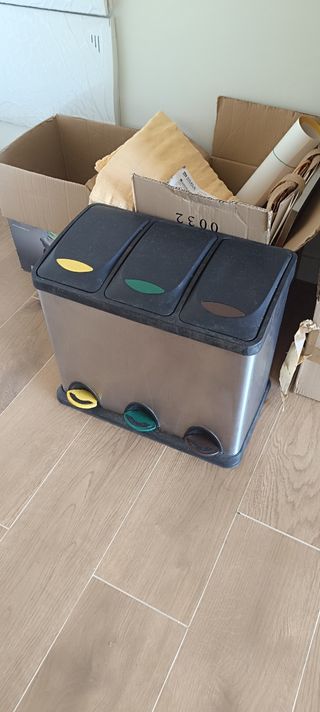 Reciclaje 3 cubos acero inoxidable