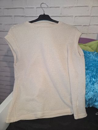Camiseta  beige manga corta tejido