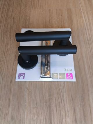 Juego manillas con roseta, acero inox negro mat