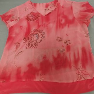 Blusa gasa manga corta roja y rosa 