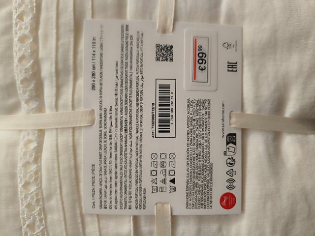 Sábana encimera Zara Home blanca 50%descuento.