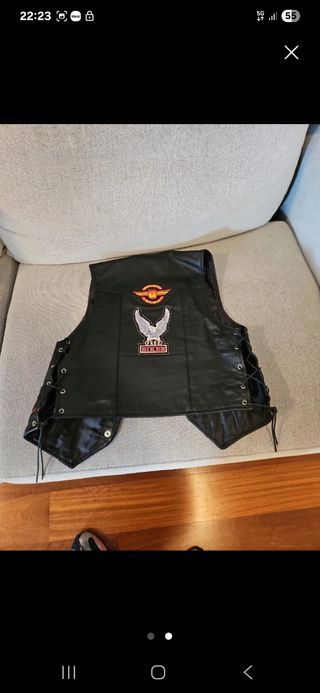 Chaleco cuero moto - Parches talla s/m
