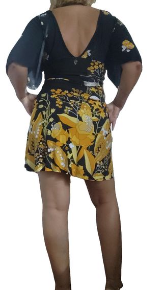 Vestido corto flores - amarillo y negro