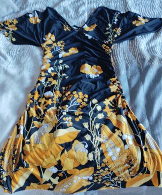 Vestido corto flores - amarillo y negro