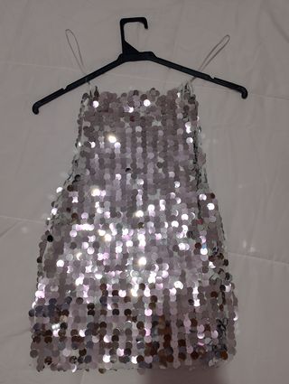 Lote top lentejuelas plateado + zapatos+bolso 