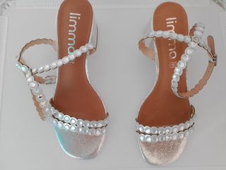 Lote top lentejuelas plateado + zapatos+bolso 