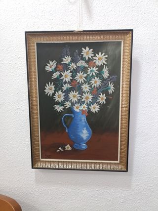 Cuadro margaritas jarrón azul - Massa