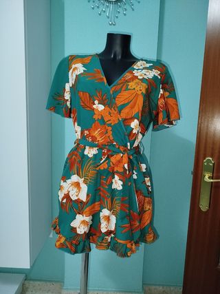 Precioso Mono estampado verde-naranja