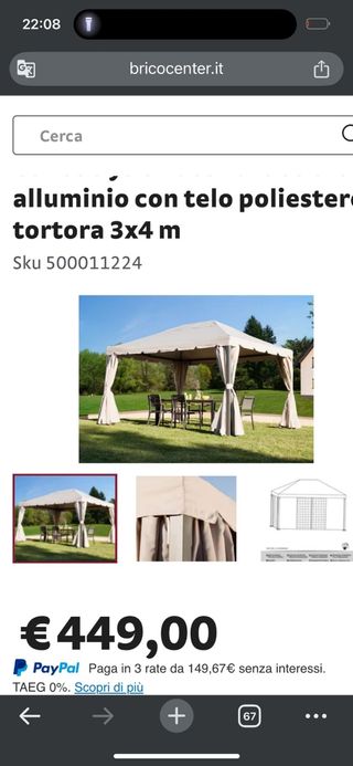 Tenda in alluminio 3x4m beige