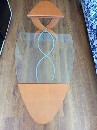 Mesa centro ovalada - cristal y madera