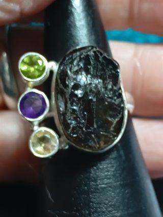 Anillo plata ley piedra en bruto cuarzo ahumado 