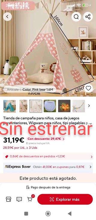 Tipi infantil 1,6m - Rosa